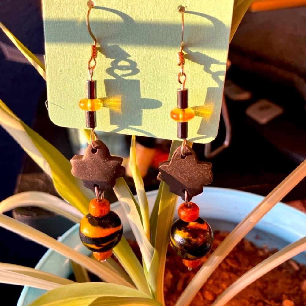 Handcrafted Black and Orange Beaded Earrings